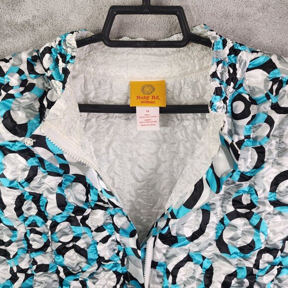 Woman Blue White Black Ruby Rd Crinkle Textured Jacket Long Sleeve Full Zip 1X - Picture 6 of 11